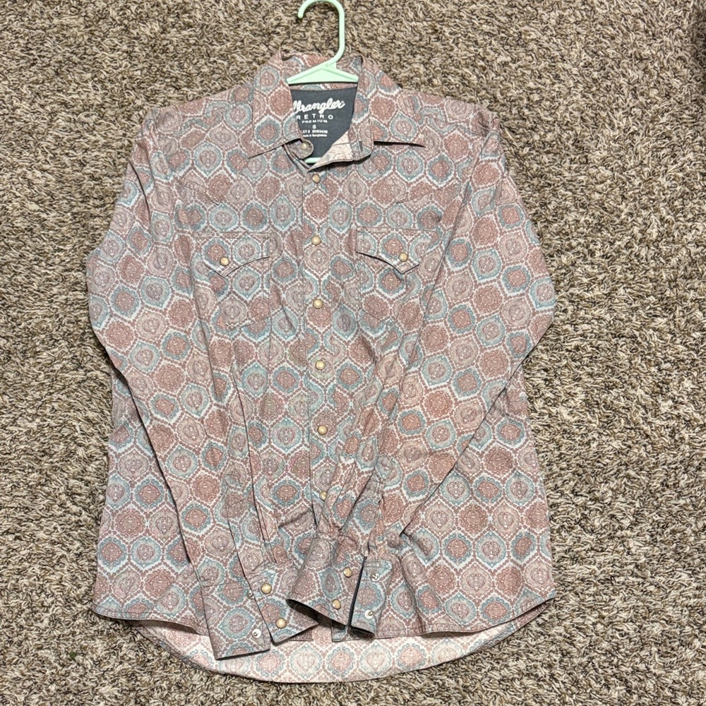 Wrangler Men's Casual Shirt - Blue and Brown Geometric